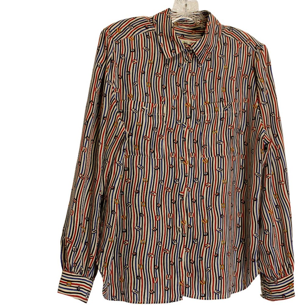 Chaus, Size 14, Red, Blue, Black, and Tan striped Blouse